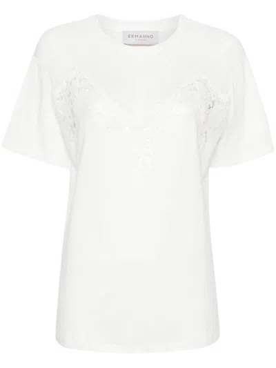 Ermanno Firenze Lace-trim Cotton T-shirt In White