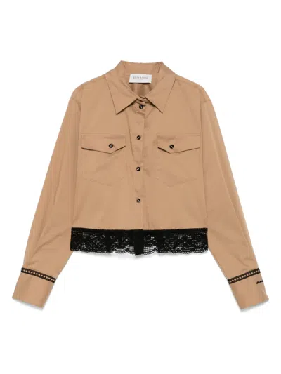 Ermanno Firenze Lace-trim Shirt In Brown