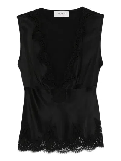 Ermanno Firenze Lace-trim Sleeveless Top In Black