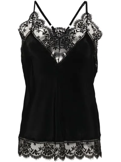 Ermanno Firenze Floral-lace Crepe Tank Top In Black