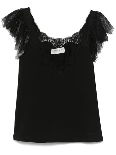 Ermanno Firenze Lace-trim Tank Top In Black