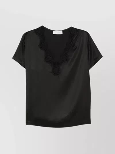 ERMANNO FIRENZE LACE TRIM V NECK SHORT SLEEVES TOP