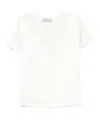 Ermanno Firenze Satin V Neck Lace Trim Top In White