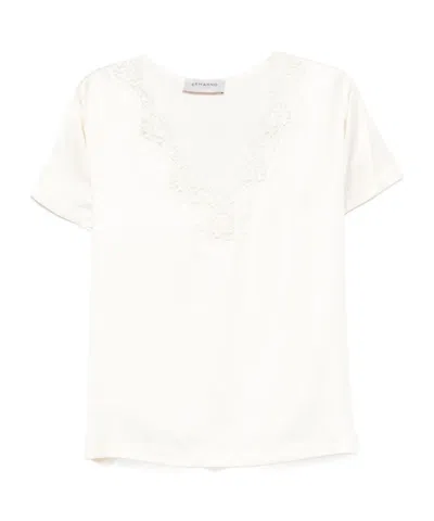 Ermanno Firenze Lace-trimmed V-neck Top In White