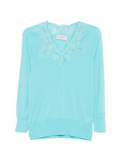 Ermanno Firenze Lace V-neck Top In Blue