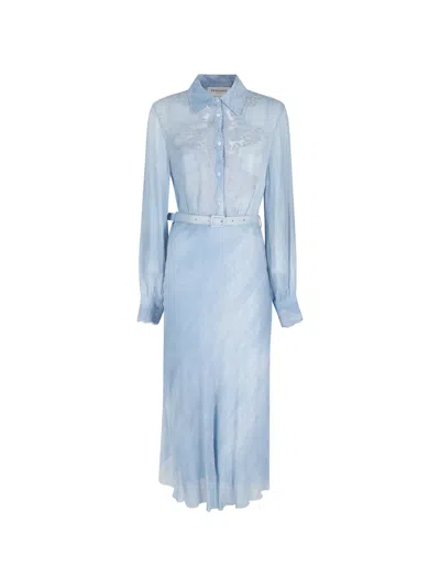 Ermanno Firenze Lace-detail Belted Dress In Blue