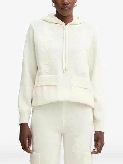 Ermanno Firenze Lace-embroidered Sequinned Hoodie In White