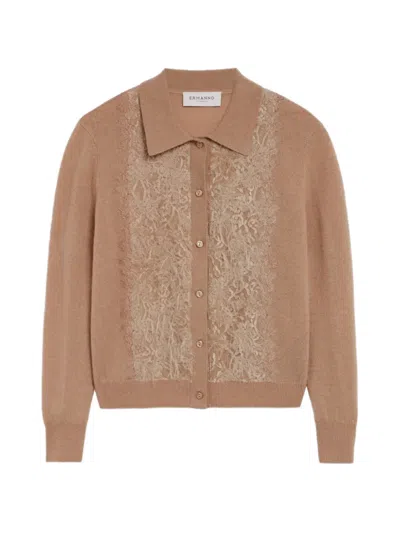 Ermanno Firenze Lace-insert Cardigan In Brown