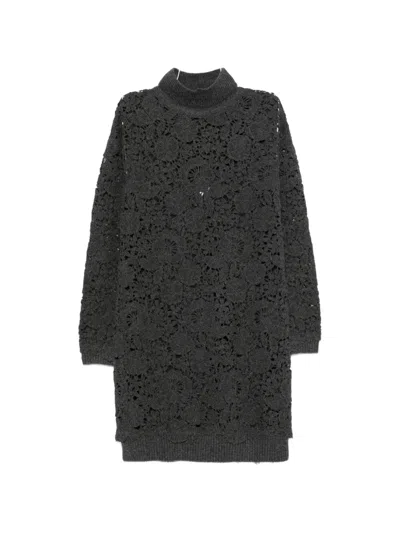 Ermanno Firenze Lace-knit Roll-neck Midi Dress In Black