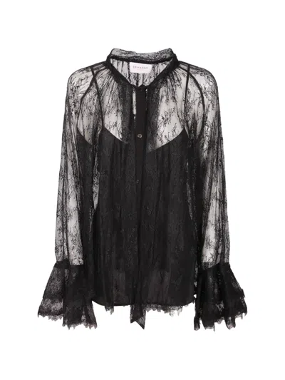 Ermanno Firenze Lace-overlay Flared-sleeve Blouse In Black