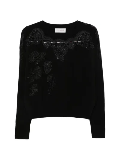 Ermanno Firenze Lace-panel Sequin-embellished Sweater In Black