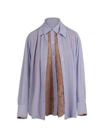 Ermanno Firenze Lace-panel Striped Shirt In Blue