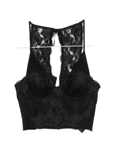 Ermanno Firenze Lace-panelled Cropped Top In Black