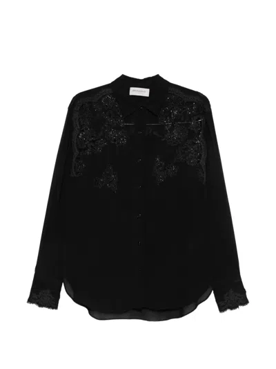 Ermanno Firenze Lace-panelled Sequin-embellished Shirt In Black