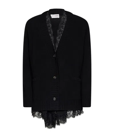 Ermanno Firenze Lace-trim Button-up Cardigan In Black