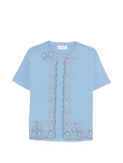 Ermanno Firenze Lace-trim Embroidered T-shirt In Blue