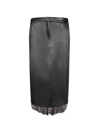 Ermanno Firenze Lace-trim Faux-leather Midi Skirt In Black
