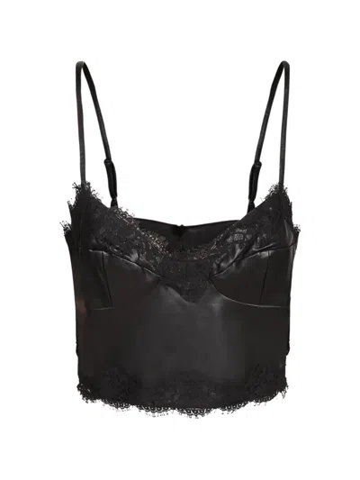 Ermanno Firenze Lace-trim Leather Tank Top In Black