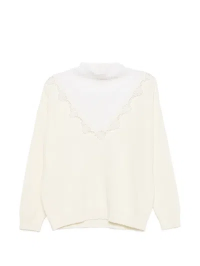 Ermanno Firenze Lace-trim Mock-neck Sweater In Neutrals