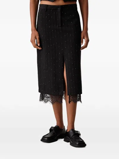 Ermanno Firenze Lace-trim Pinstripe Midi Skirt In Animal Print