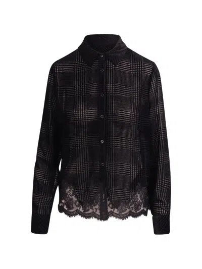 Ermanno Firenze Lace-trim Prince Of Wales Check Shirt In Black