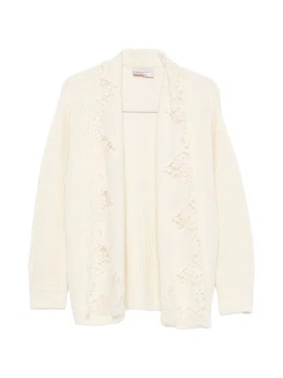 Ermanno Firenze Lace-trim Ribbed Cardigan In White
