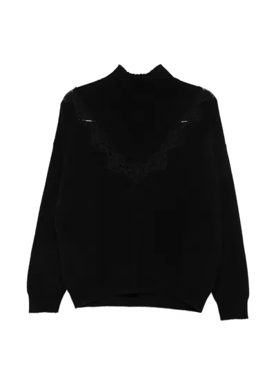 Ermanno Firenze Lace-trim Ribbed-knit Sweater In Black