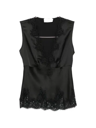 Ermanno Firenze Lace-trim Sleeveless Top In Black