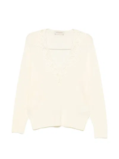 Ermanno Firenze Lace-trim V-neck Sweater In White