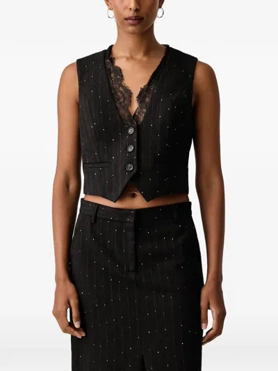 Ermanno Firenze Lace-trimmed Pinstripe Waistcoat In Black