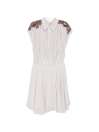 Ermanno Firenze Lace-trimmed Striped Mini Shirt Dress In Multi