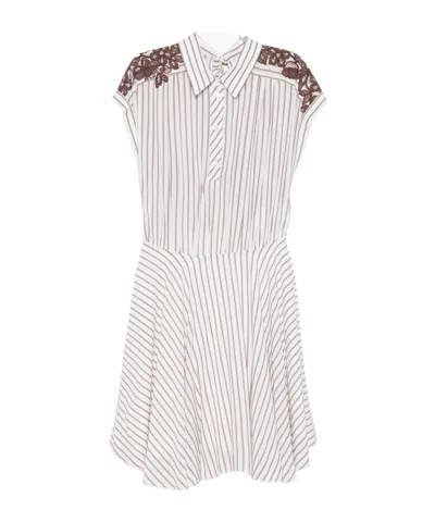 Ermanno Firenze Lace-trimmed Striped Mini Shirt Dress In Multi