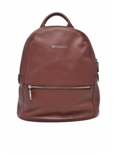Ermanno Firenze Leather Backpack With Rounded Silhouette And Zip Closure In Brown