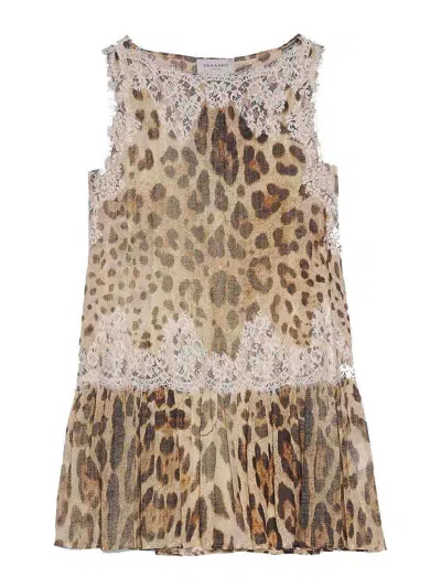 Ermanno Firenze Leopard Dress With Lace In Yellow
