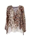 Ermanno Firenze Leopard-print Lace-trim Blouse In Neutral