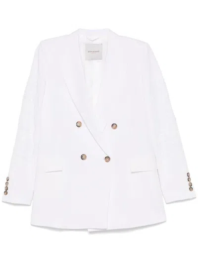 Ermanno Firenze Linen And Cotton Embroidered Blazer Jacket In White