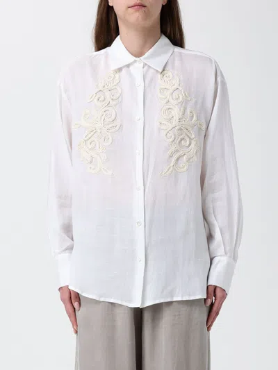 Ermanno Firenze Linen Blend Shirt With Embroidery In White