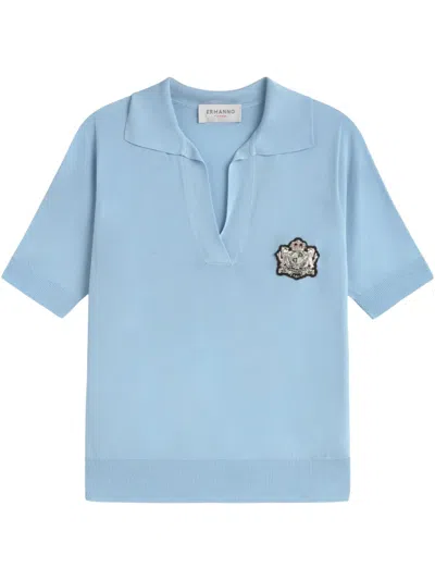 Ermanno Firenze Logo-embroidered Polo Top In Blue