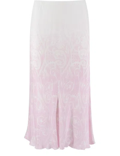 Ermanno Firenze Logo Fabric Longuette Skirt In Pink