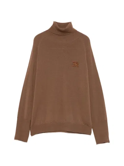 Ermanno Firenze Logo-embroidered Roll-neck Sweater In Brown