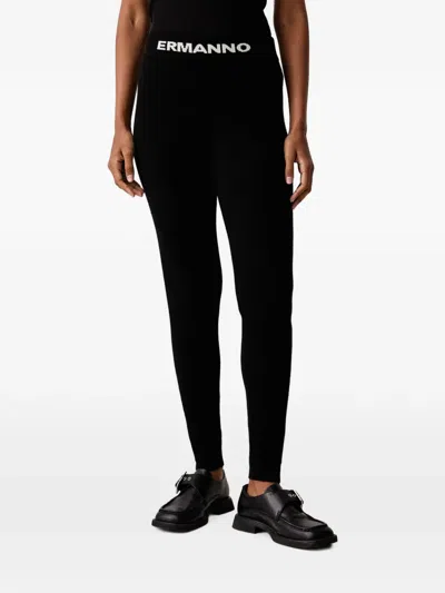 Ermanno Firenze Logo-intarsia Knitted Leggings In Black