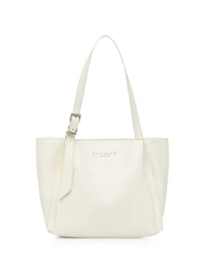 Ermanno Firenze Logo-lettering Pebbled-leather Tote Bag In White