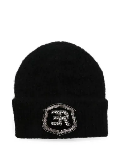 Ermanno Firenze Logo-patch Knit Beanie Hat In Black