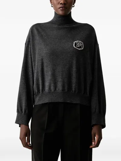 Ermanno Firenze Logo-patch Roll-neck Sweater In Gray