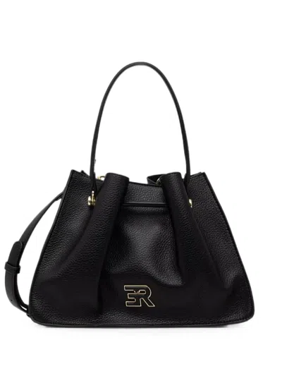 Ermanno Firenze Logo-plaque Pebbled Shoulder Bag In Black