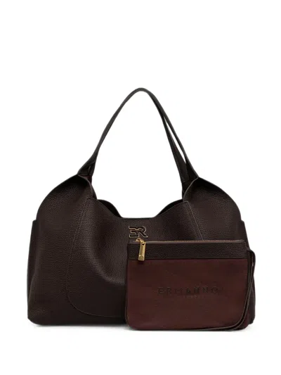 Ermanno Firenze Logo-plaque Pebbled Tote Bag In Brown