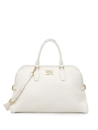 Ermanno Firenze Logo-plaque Pebbled Tote Bag In White