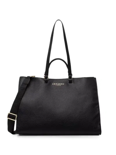 Ermanno Firenze Logo-plaque Pebbled-effect Tote Bag In Black