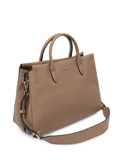 Ermanno Firenze Logo-plaque Pebbled-effect Tote Bag In Brown