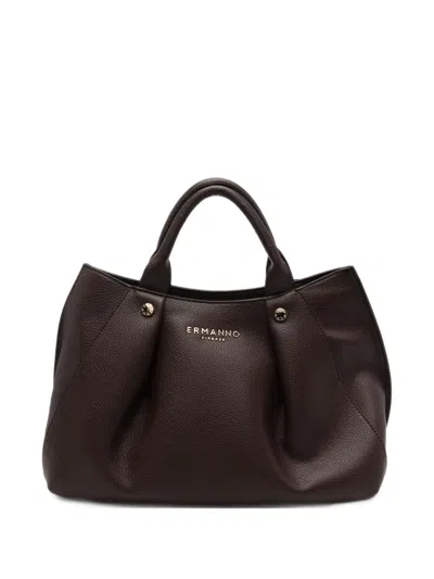 Ermanno Firenze Logo-plaque Pebbled-leather Tote Bag In Brown
